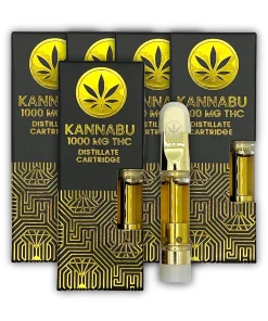 Five boxes of Kannabu single cartridge cannabis vapes along with the cartridge it self.