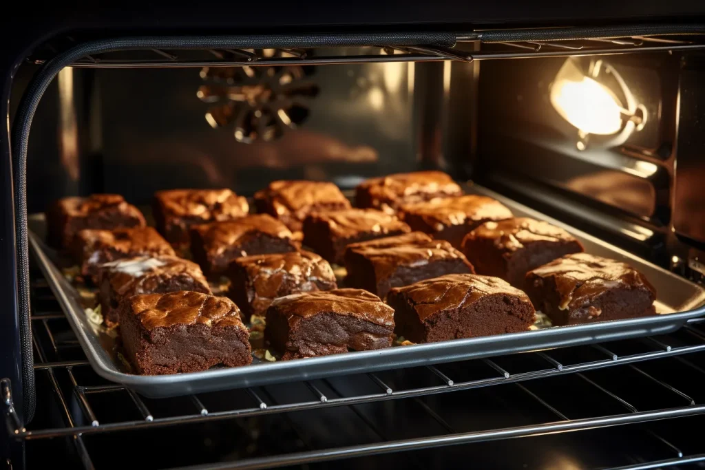 Pot brownies in the oven with oven door opened